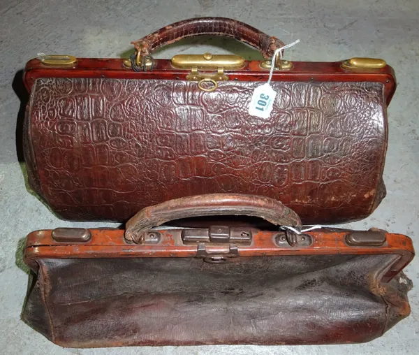 An early 20th century small brown leather Gladstone type bag and another, the larger 41cm x 21cm, (2).  H2