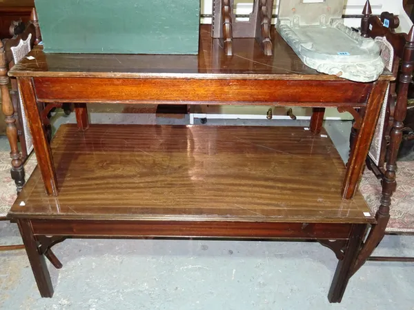 A near pair of mid-18th century style mahogany rectangular coffee tables, one 108cm wide, the other 120cm wide, (2).  I3