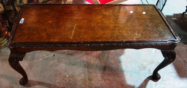 A George II style figured walnut rectangular coffee table, 112cm wide x 47cm high.  F4
