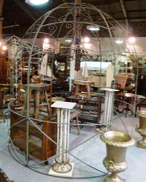 A 20th century green painted metal rose arbour, with dome top, 280cm wide x 300cm high. C8