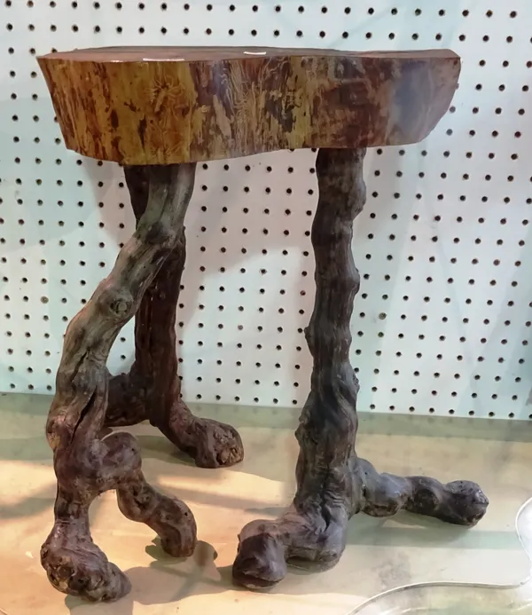 A 20th century naturalistic oak stool, 36cm wide x 46cm high.   A6