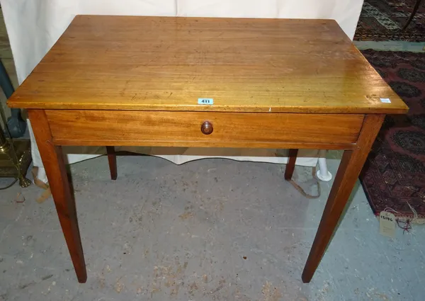 An early 19th century mahogany single drawer side table, on square tapering supports, 82cm wide x 70cm high.  B3