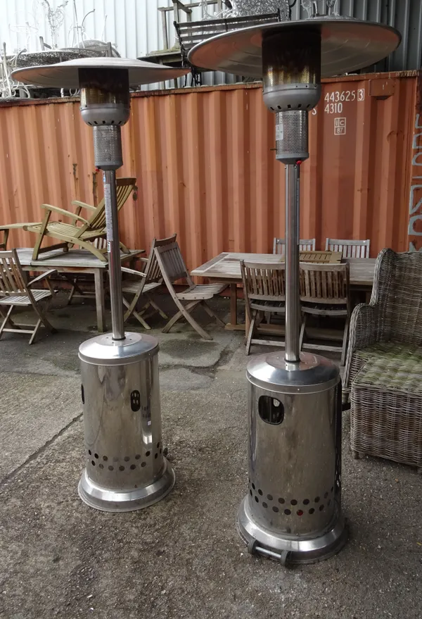 'Helios Radiant', a pair of 20th century metal gas powered garden heaters, 210cm high, (2).  OUT
