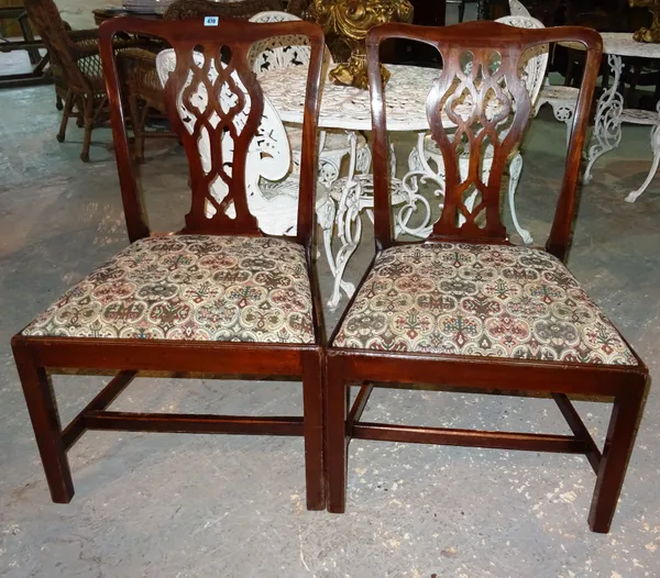 A set of six George III mahogany dining chairs, on square block supports, (6).  H6