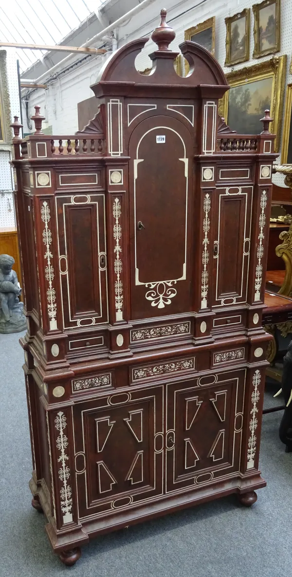 An Art Deco design side cabinet, with faux bone inlay and scumble finish patination, on bun feet, 90cm wide x 176cm high x 42cm deep. M5