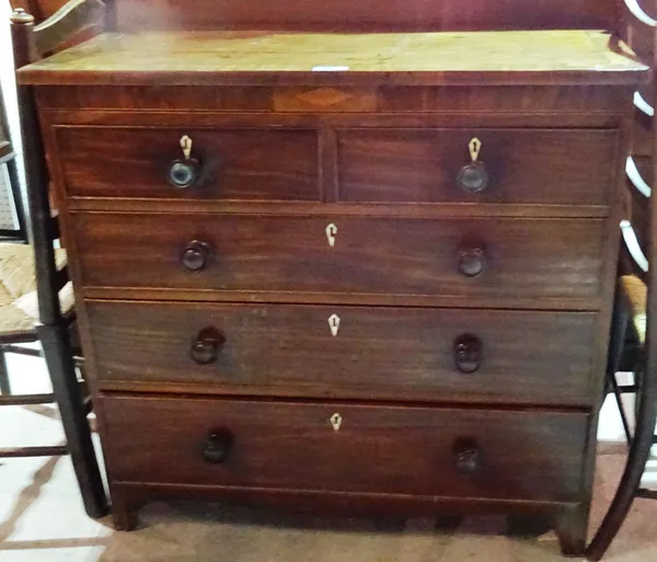 A late George III mahogany chest of two short and three long graduated drawers, 98cm wide x 95cm high.  J6