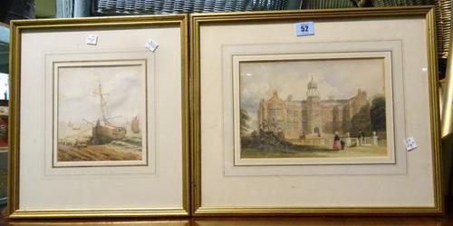 Circle of Charles E. Buckley, View of a country house, watercolour, 17cm x 25cm; together with a further watercolour by another hand of a boat on the