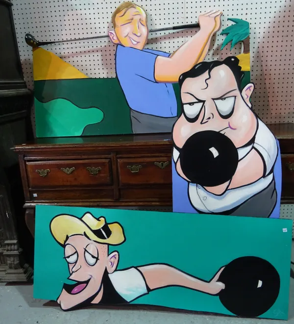 A group of four 20th century cartoon golf/bowling signs, (4).  C10