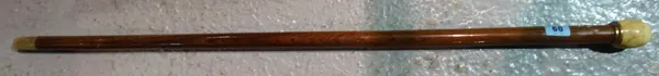 A Victorian rosewood walking cane, with ivory pommel and integral glass with vial, 88.5cm long, (a.f.).  CAB