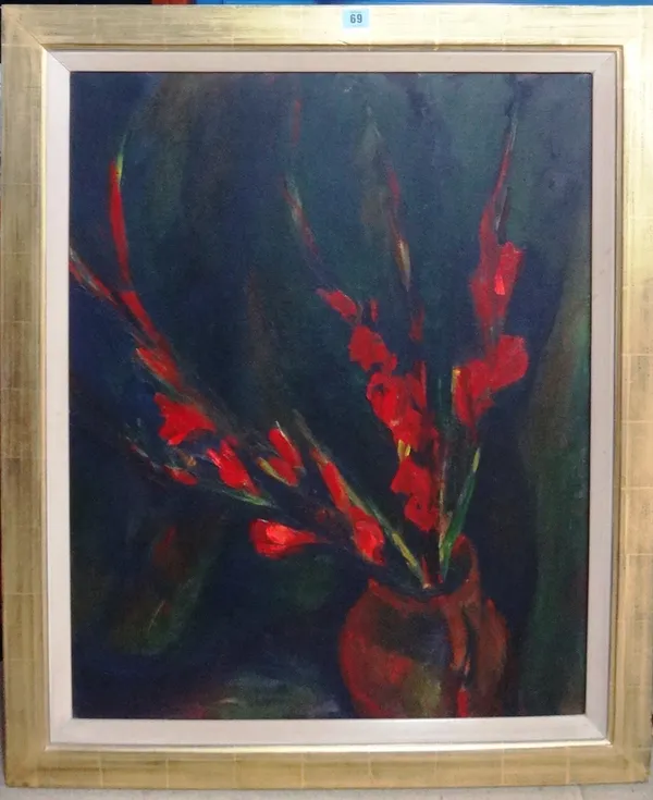Jean Wallis (20th century), Gladioli, oil on canvas, signed and dated '97 on reverse, 76cm x 60cm.  H1