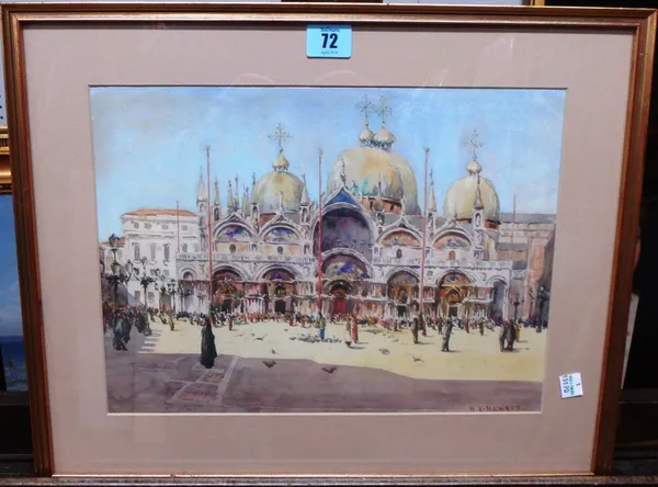 H. E. Haward (20th century), St Mark's Basilica, Venice, watercolour, signed, 24cm x 33cm.  J1