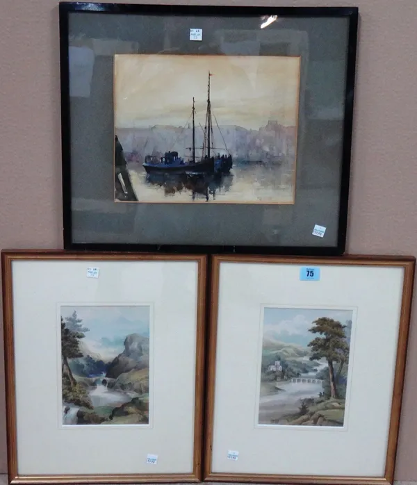 English School (late 19th/early 20th century), River landscapes, a pair, watercolour, each 20.5cm x 14cm; together with a further watercolour of a har