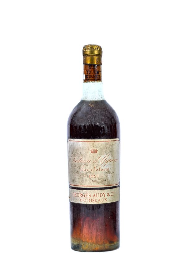 One bottle of 1921 Chateau d'Yquem Lur saluces, retail label for Georges Audy & Co Bordeaux (level at bottom of neck). Illustrated