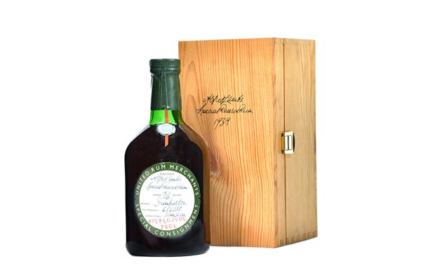One bottle of 1939 Alfred Lambs special reserve rum, Ltd Edition 9/60, in wooden presentation case.  Illustrated