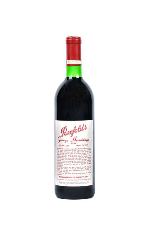 One bottle of 1986 Penfolds Grange Hermitage, Bin 95.  Illustrated