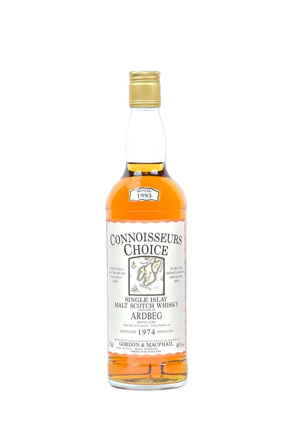 One bottle of Connoisseurs Choice 'Ardbeg' 1974 Single Islay malt Scotch whisky.  Illustrated