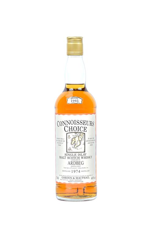 One bottle of Connoisseurs Choice 'Ardbeg' 1974 Single Islay malt Scotch whisky.  Illustrated