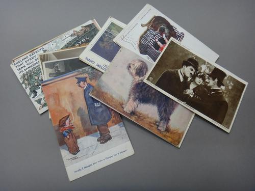 POSTCARDS - Sentimental, Humour, Theatrical & a few Military; approx. 100.