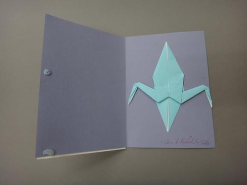 CARDS FOR KEEPS AUCTION - small folded card with paper sculpture by David Nicholls. loose in mount  *  with the Coram Charity accompanying letter (May