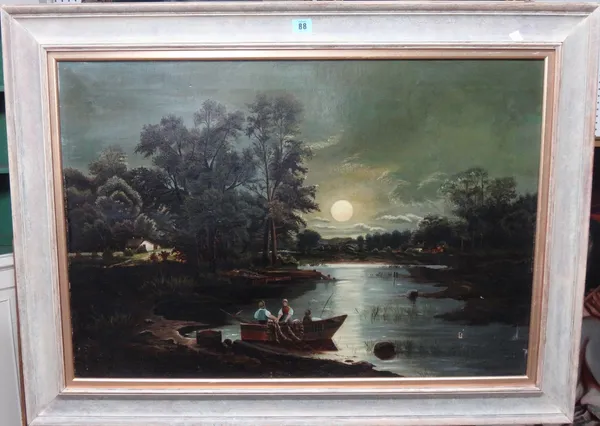 Manner of Henry Pether, River scene by moonlight, oil on canvas, 55cm x 81cm.   H1