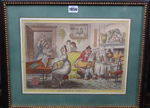 After James Gillray, Harmony before Marriage; Matrimonial Harmonics; The four Mr Prices, three hand coloured engravings, together with 'Making decent'