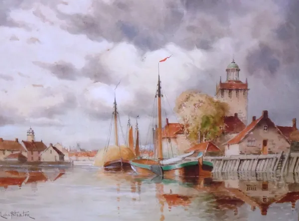 Louis van Staaten (1836-1909), Dutch Canal scenes, a pair, watercolour, both signed, each 30cm x 40cm.(2)
