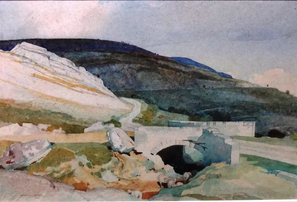 Charles Knight (1901-1990), Trevor Rocks North Wales, watercolour, signed, inscribed on label verso, 33.5cm x 50cm. DDS