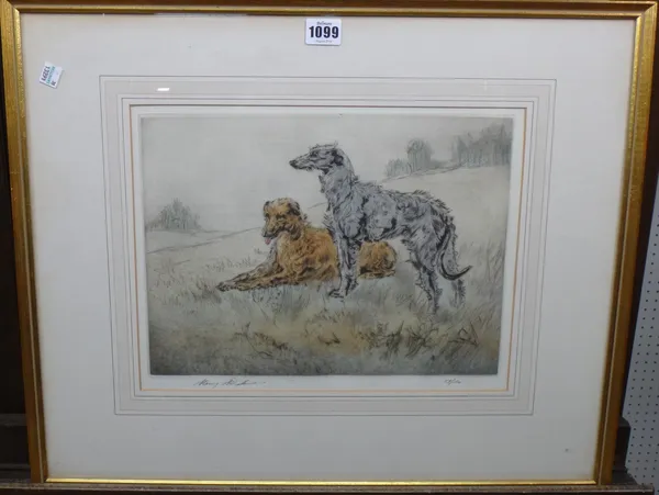 Henry Wilkinson (1884-1975), Pointers; Retriever; Greyhounds, three colour etchings, signed in pencil, together with a further colour print of Canada