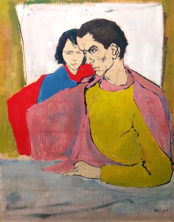 Tom Keogh (1921-1980), Seated couple, oil on cardboard, signed, 77cm x 61cm. DDS