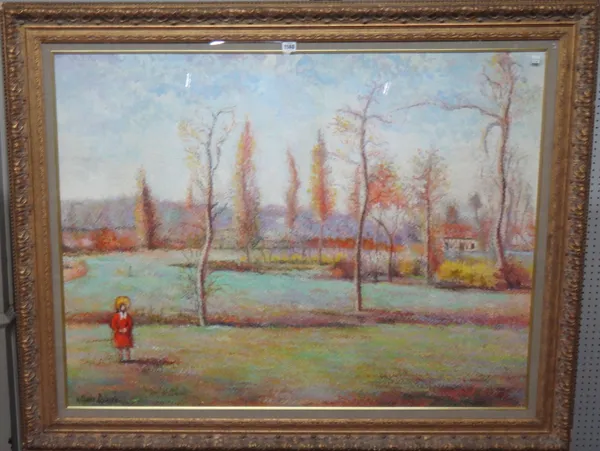H. Claude Pissarro (b.1935), Le Jardin - Meslin a la sortie, oil on canvas, signed, 86cm x 112cm.  DDS