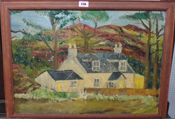Phyllis Ormiston (20th century), Tigh na Creagh, oil on board, signed, 36cm x 51cm.; together with a further oil head study by another hand.(2)  I1