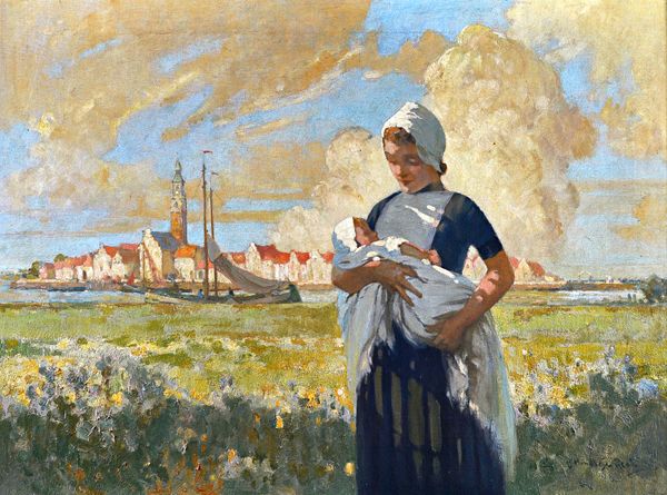 Edward Harry Handley-Read (1870-1935), Mother and child near the coast, oil on canvas, signed, 44cm x 59.5cm. Illustrated