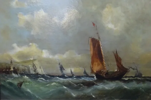 English School (19th century), Vessels off the coast in a stiff breeze, oil on canvas, 29cm x 44.5cm.