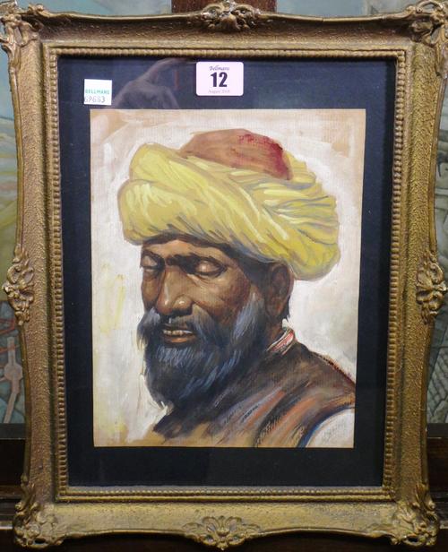 Continental School (early 20th century), Head study of an Arab man, gouache, 24cm x 18cm.  M1
