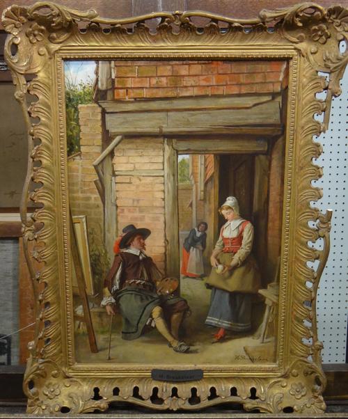 Manner of Hendrik Breukelaar, A Welcome Distraction, oil on board, bears a signature, 43cm x 29cm.