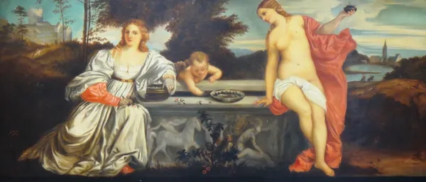After Titian, Sacred and profane love, oil on canvas, 61cm x 136cm.
