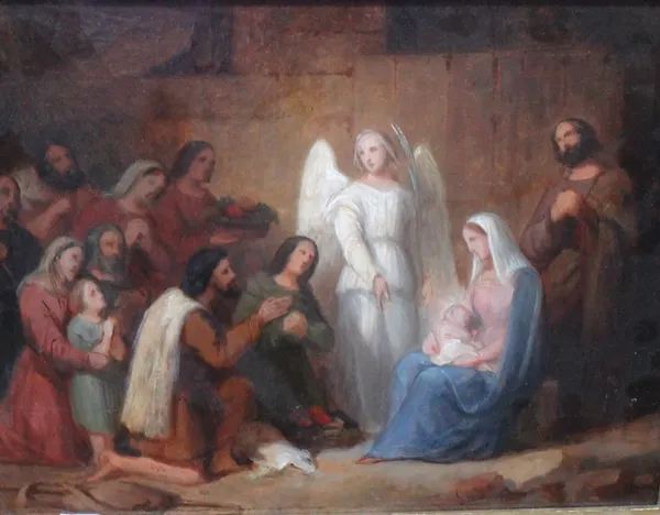 Circle of Richard Westall, The Adoration of the Shepherds, oil on canvas, 23.5cm x 31cm.