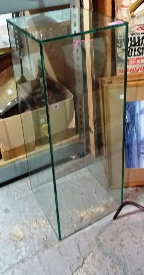 A 20th century toughened glass display pedestal, 30cm wide x 80cm tall.  BAY 2