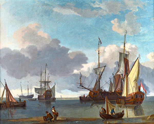 Follower of Hendrick-Jacobsz Dubbels, Dutch East Indiamen and a State Yacht in a harbour, oil on canvas, 66cm x 83.5cm. Illustrated