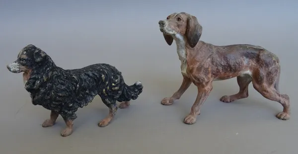 An Austrian cold painted bronze hound, early 20th century, 10cm high, and a smaller Austrian cold painted bronze, possibly a Burmese mountain dog, bot