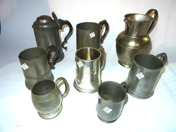 Collectables, including; a group of 18th century and later pewter tankards and jugs, (qty).   S2M