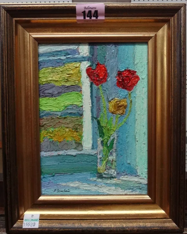 David Sinclair (20th century), Tulips by the window, oil on board, signed, 18cm x 12.5cm.  H1