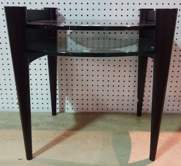 A 20th hardwood and glass two tier occasional table.  I10