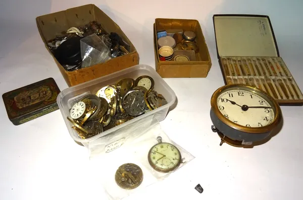 Horological interest, comprising; a quantity of wristwatch and pocket watch movements, parts and sundry, (qty).   S3B