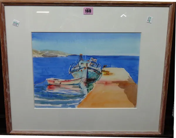 Roger Dellar (contemporary), Quayside Venice; Moored boats ,two watercolour, both signed, the larger 32cm x 45cm, (2)  G1