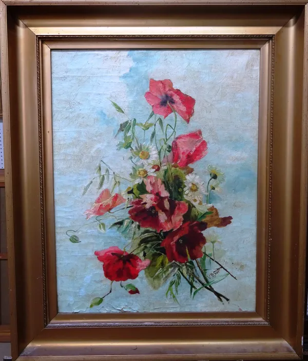 V. Wyatt (early 20th century), Still life of poppies, oil on canvas, signed, 55cm x 42cm.  G1