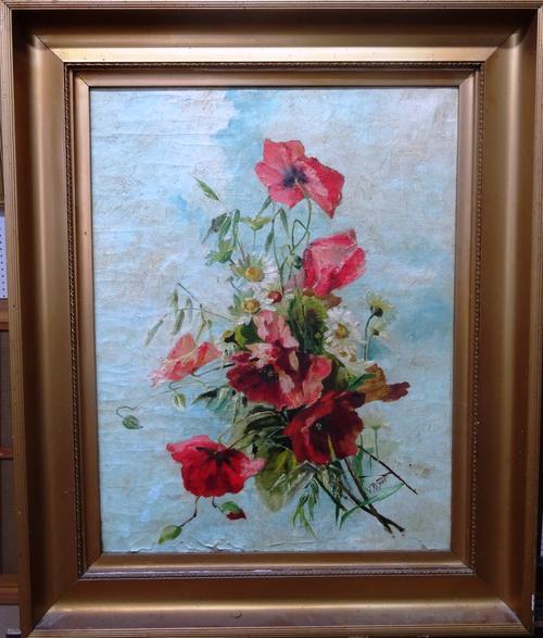 V. Wyatt (early 20th century), Still life of poppies, oil on canvas, signed, 55cm x 42cm.  G1