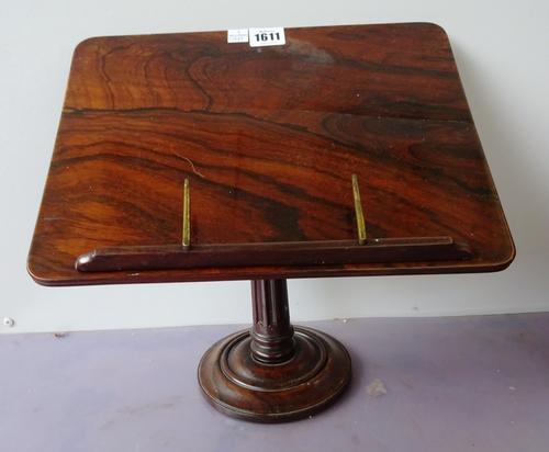 A 19th century rosewood table top reading lectern on fluted column, 33cm wide and a 19th century floral marquetry rectangular wall mirror, 56cm wide x