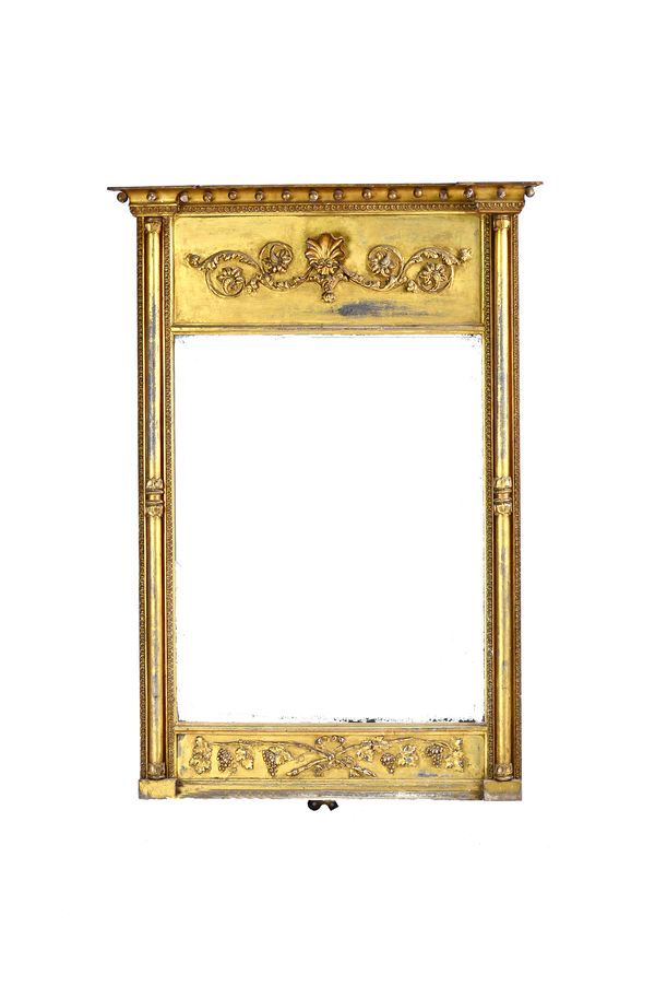 John Zenone, Carver & Gilder Edinburgh; an early 19th century gilt framed pier glass, the inverted ball mounted frieze with shell and foliate scrolls