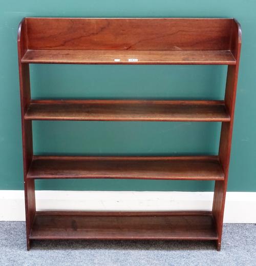 A 19th century Anglo-Indian teak campaign four tier open bookcase, 78cm wide x 91cm high.